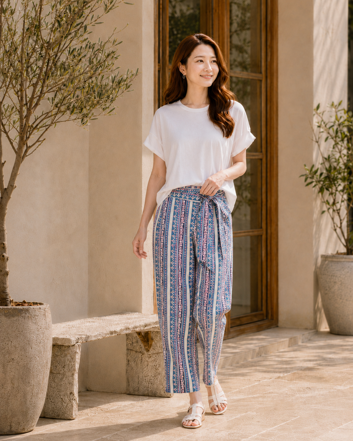 Blue block-print cotton wrap pants, UNIQKY