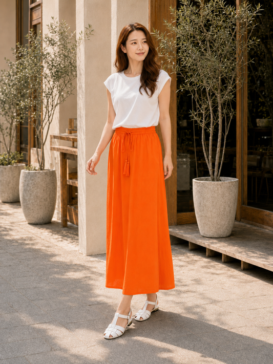Handmade block-print cotton tassel flare skirt, UNIQKY