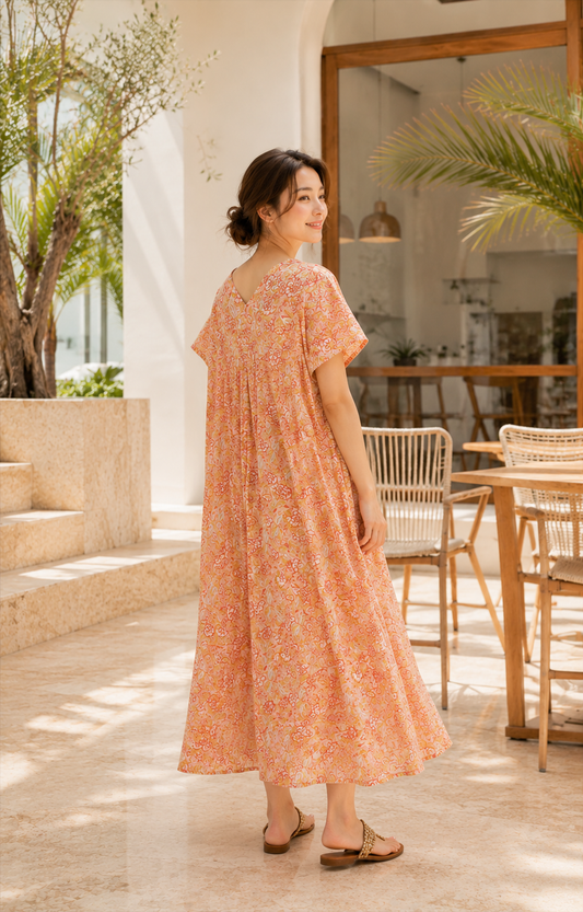 The Ribbon Back Dress — Block-Print Cotton Maxi